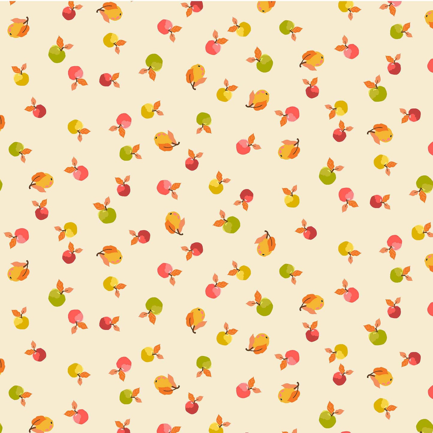 Pattern of small apples and pears on a cream background