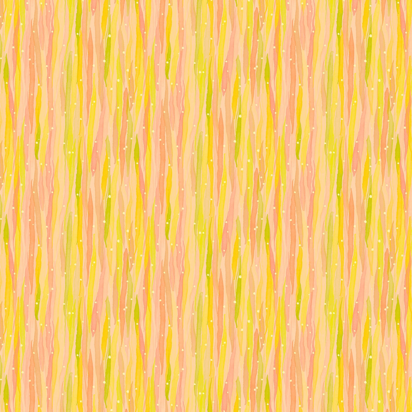 soft watercolour overlapping strokes in corals, yellow and green on a light pink ground with tiny white dots