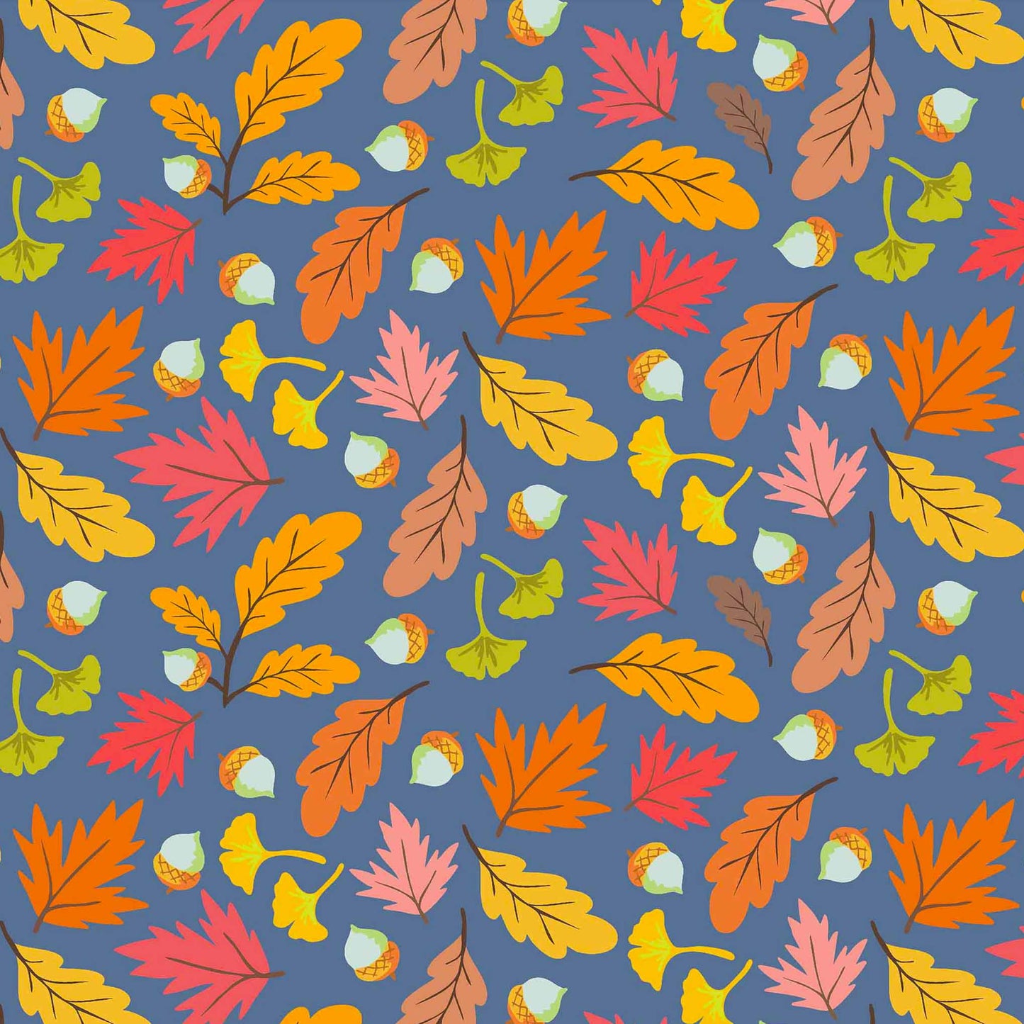 Pattern of colorful autumn leaves on a blue background