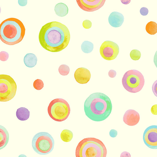 cream fabric with scattered watercolour, multicolour dots