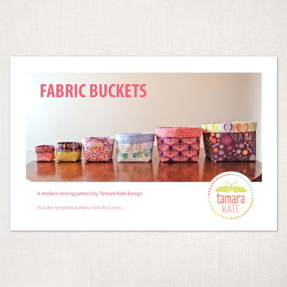 sewing pattern cover showing six fabric buckets lined in a row