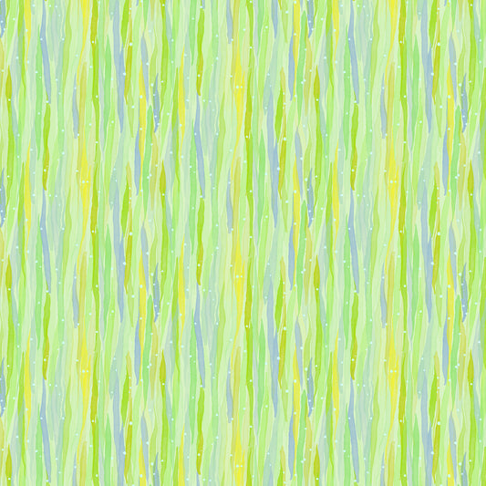 soft watercolour overlapping strokes in greens and blue on a light green ground with tiny white dots