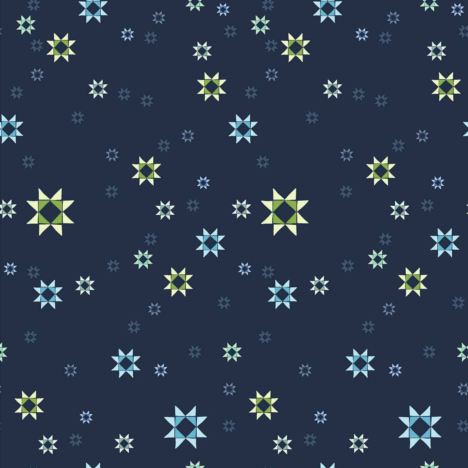 pattern of geometric stars on a dark blue background