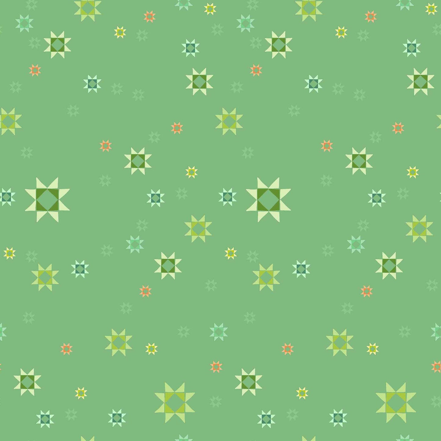 Pattern of geometric stars on a green background