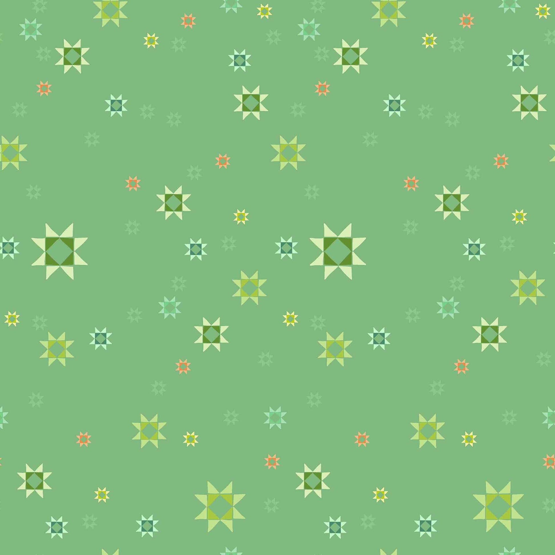 Pattern of geometric stars on a green background