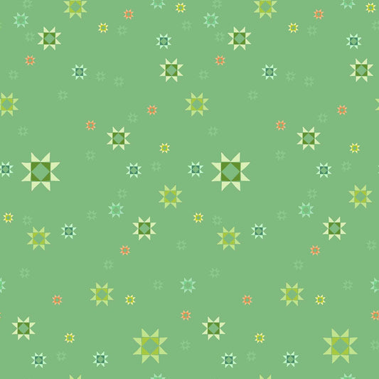 Pattern of geometric stars on a green background