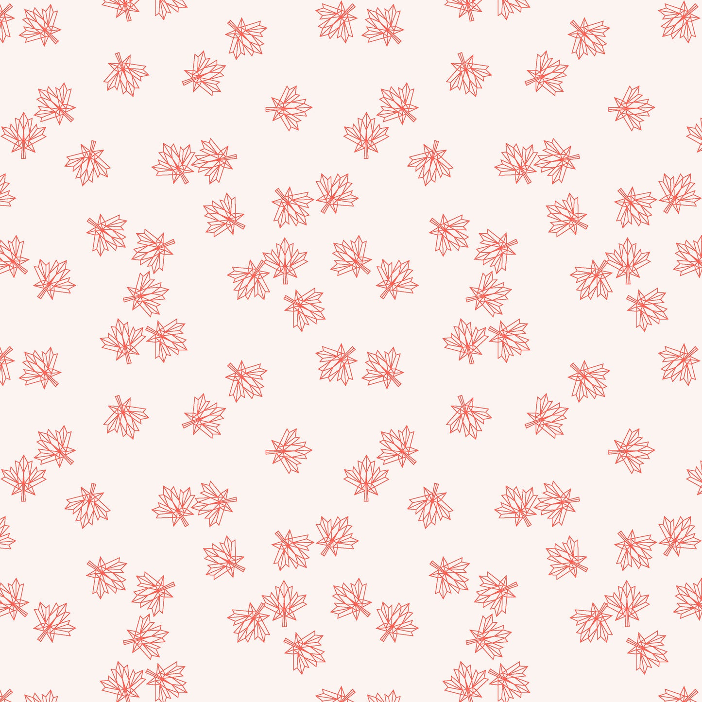 skeletal red maple leaf outlines, scattered on a white ground, printed on fabric